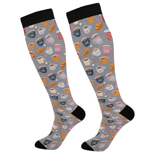 Image of Pigsaly Ceramic Mugs Coffee Cups Womens Knee High Socks Love Compression Socks Athletic Tube Sock Outdoor Sport Socks