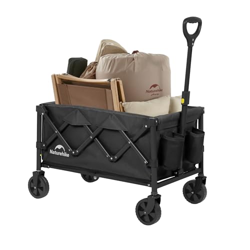 Naturehike Carretto a Mano, Carrello da Trasporto da 100 Kg 140 Litri Per L'Utilizzo su Qualsiasi Terreno, Carrello da Giardino con Ruote Girevoli A 360°, Maniglia Regolabile, Carrello da Campeggio