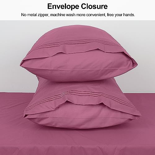 Lirex Queen Size Pillow Cases 2 Pack,1800 Thread Count Embroidered Soft Brushed Microfiber Pillowcases,Mauve Pink - Image 4