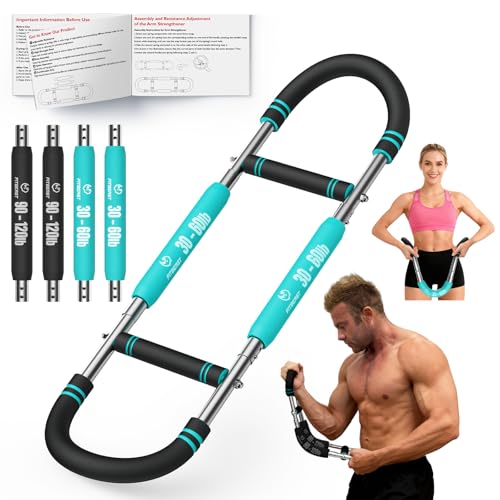FitBeast Twister Arm Trainer, 4 Progressive Resistance Levels (30-120 lbs), 4-Spring Adjustable Arm & Chest Workout Equipment, Upper Body Strength Training Equipment for Home Gym (Blue)