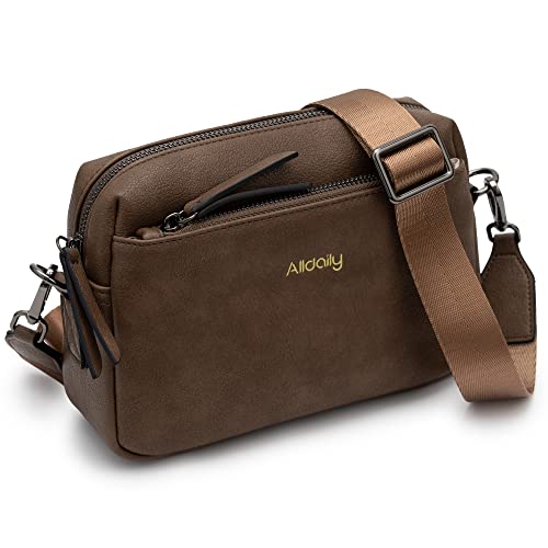 Image of Alldaily Small Triple Zip Crossbody Purse for Women, Vegan Leather Phone Bag with Wide Shoulder Strap