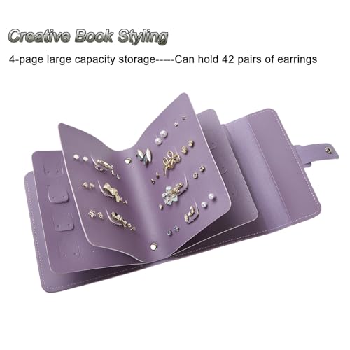 Image of LAKE OF FIRE Earring Holder Organizer with Foldable Book Design Earring Book Organizer, Portable Pu Leather Travel Earring Case (Purple)