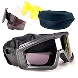 EMSECKO Airsoft Brille, Paintball-Schutzbrillen, Anti-Schock-Outdoor-Schutzbrille mit 3 Gläsern und Verpackungsbeutel, elastische und angenehm zu tragende TPU-Schutzbrille für Augenschutz