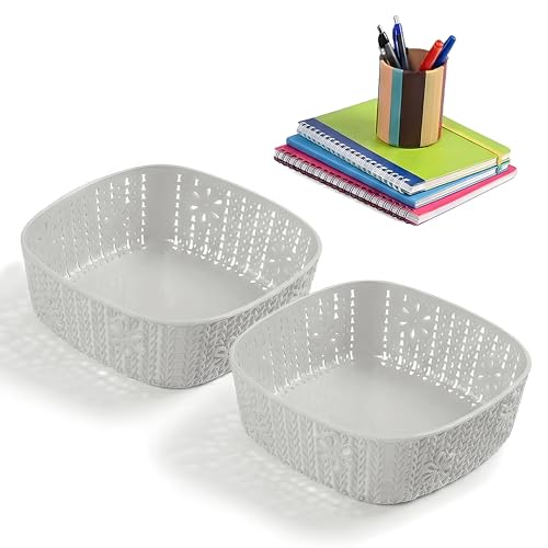 Image of Kuber Industries 2 Pcs Plastic Large Fruit Basket for Dining Table | Snacks, Groceries and Vegetable Basket for Kitchen Storage | Iceland Design - Grey