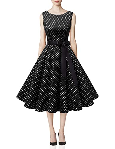 1960s Style Retro Polka Dots Vintage Ball Dresses Sleeveless A-Line Women Tea Dresses Picnic Party Dress Black Small White Dot XL