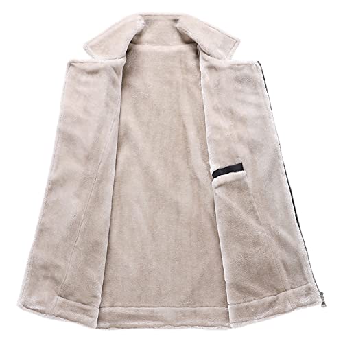 Mens Jacket Fleece-Lined Leather Lapel Fall Winter Windbreaker Warm Coat - image 8