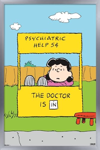 Trends International Peanuts: Classic - Lucy's Psychiatric Help Wall Poster, 34L x 22.4W, Silver Framed Version