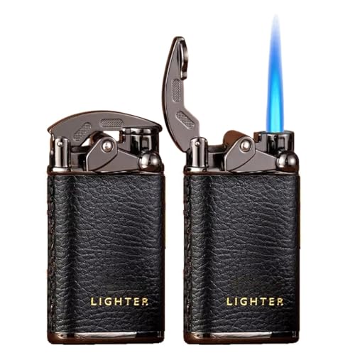 Encendedor de encendido de metal, resistente al viento, llama azul para uso en exteriores, ideal para barbacoa y velas, para hombre
