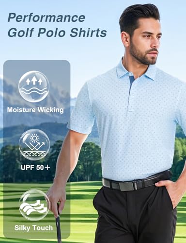 Men's Golf Polo Shirts Short Sleeve Dry Fit Performance Moisture Wicking Print Collared Golf Shirts for Men3