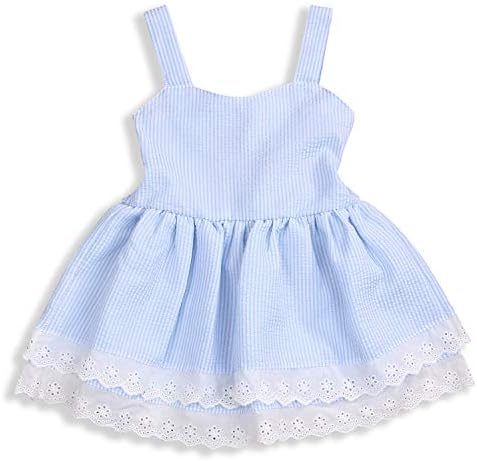 Toddler Girl Dress Cool Summer Young Girl Blue Striped Lace Suspender Party Pageant Dress