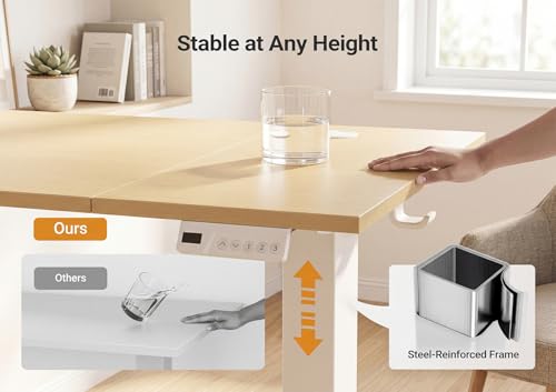 Image of YDN Electric Standing Desk Adjustable Height, 55 x 24 Inches Sit Stand up Desk with Memory Presets & Cable Management, Home Office Desk for Office & Computer Workstation, White Frame /Nature Top