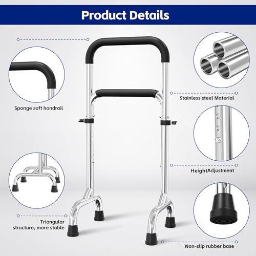 Stainless Steel Couch Stand Assist for Elderly, Height Adjustable Versatile Chair Stand Assist, Lightweight Mobility Standing Aid Rail for Seniors, Disabled, Support 450lbs (Black) - Image 4