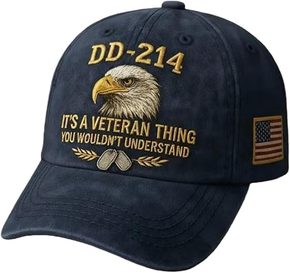 DD-214 Army Veteran Hat Embroidered Patriotic Baseball Cap Patriotic Veteran Day Gifts for Retired Soldiers (Blue)