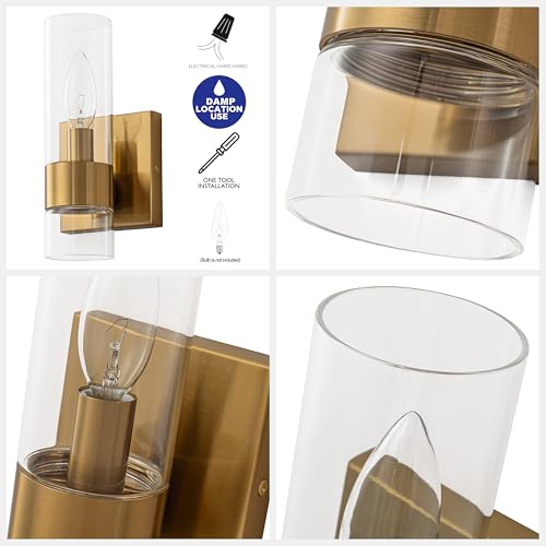 Image of Brass Indoor Wall Sconces Set of Two, Bathroom Vanity Light Fixtures Over Mirror, Glass Wall Lamps for Bedroom Side Vanity Lights for Bathroom Sink Hallway, E12 Base