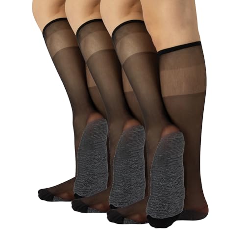 PACK 3 PAIRS 20 DEN SHEER KNEE HIGH SOCKS WITH COMFORT SOLE | LYCRA KNEE HIGH POP SOCKS | NATURAL, BLACK | ITALIAN HOSIERY |