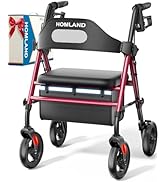 HOMLAND Foldable Rollator Walkers with Seat for Seniors, 8'' Big Wheels, 350 lb. Weight Capacity,...