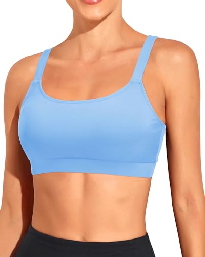 Image of Tempt Me Women Sports Bra Swim Crop Tops Only | Scoop neck, Bathing suits top, Removable cups, Adjustable straps