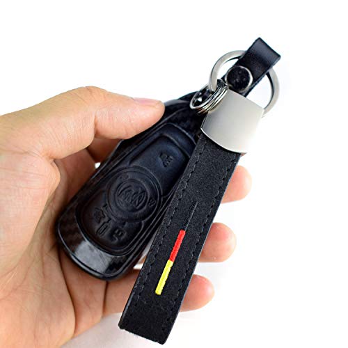 KE-KE German Flag Stripe Alcantara Embroidery Leather gun-black Keychain Ring for Audi BMW Mercedes Mini Porsche Smart Volkswagen etc (Germany Flag 3-Color)