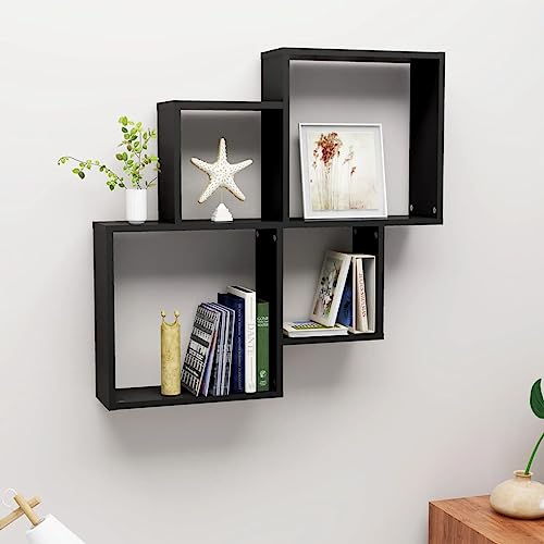 CINDERFUL Estante Cubo de Pared Madera contrachapada Negro 80x15x78 Salón Librerías