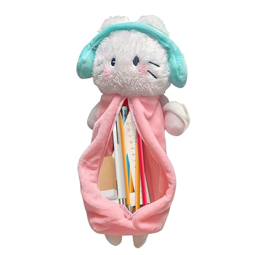 Estuche de lápices de Animales – de Suministros de Peluche – Estuche de lápices de diseño de Gato con Auriculares de Audio y Cremallera – para organización de Suministros Escolares Escolares