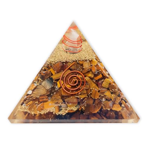 LAMARE - Piramide di Orgonite con Occhio di Tigre - Equilibrio Energetico e Protezione - Energia Positiva - Buona Fortuna e Ricchezza - Allontana le Energia Negative - 3" (76 mm appross.)