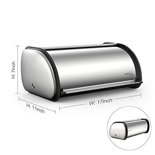 Enloy Bread Box For Kitchen Counter, Stainless Steel Roll Top Bread Bin, Sliver Bread Storage Holder With Lid, Large Capacity Bread Keeper, 17 X 11 X 7 Inches #TOP6
