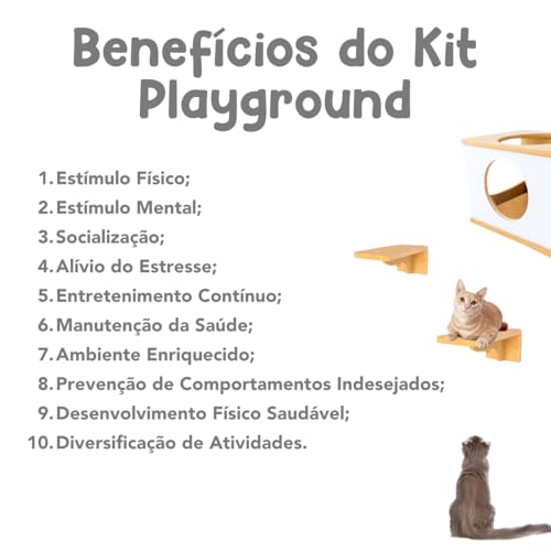 Playground Para Gatos 9Pçs Premium Resistente Já Montado Com Kit Fixação (Frente Branca)