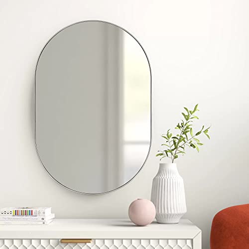 Teebarn Brushed Nickel Oval Bathroom Vanity Mirror 20X30 Pill Shaped Capsule Wall Mounted Mirror With Metal Frame Hangs Vertical & Horizontal #TOP1