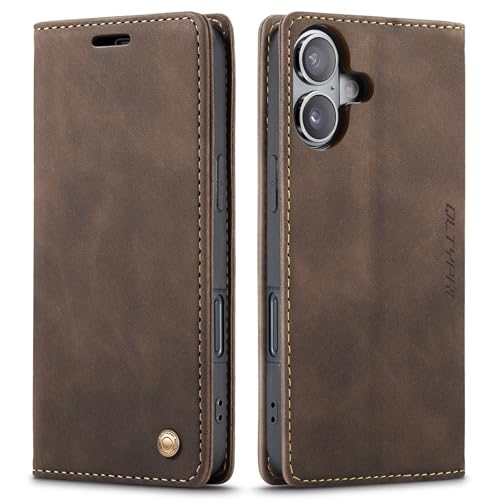 Housse iPhone 17 portefeuille antichoc café avec fentes cartes cuir vintage