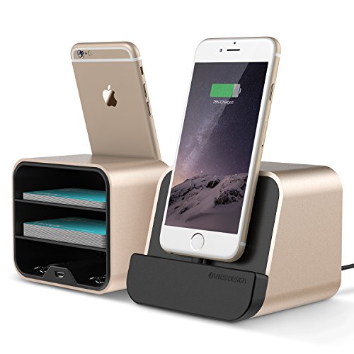 Urcover Support de Bureau Smartphone Compatible avec Apple, VRS Design Stand [Support PC/Aluminium] Station d'accueil Lightning Recharge Shine Or Dock Docking Téléphone