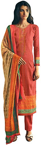 Traje Kameez multicolor Exotic India en talla X-Small con pantalón coral para mujer