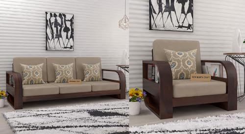 Image of Wooden 4 Seater Sofa Set for Living Room,3- to 4- Person Sofa Sets for Home, 3+1 Seater Sofa Sets for Home, Sheesham Wood (3+1 Seater,Walnut)