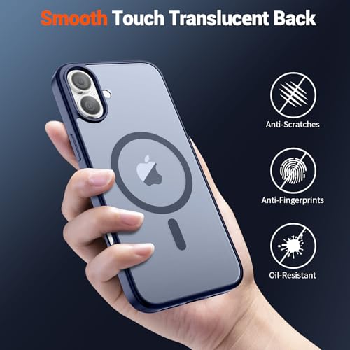 Image of SUPFINE Magnetic for iPhone 16 Plus Case(Compatible with MagSafe) (Military Grade Drop Protection) Slim Translucent Matte Shockproof with Anti-Fingerprint Phone Case,Navy Blue