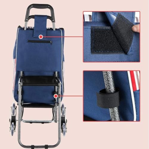 Einkaufswagen Einkaufstrolley Treppensteiger Einkaufstrolley Mit Sitz, Faltbarer Einkaufswagen, Treppensteigen, Tragbarer Handwagen, Einkaufstasche Mit Rädern Einkaufswagen Trolley Klappbar(D) – Bild 4
