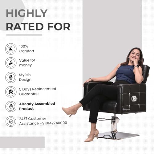 Image of Leather Beauty Parlor Cutting,Salon /Barber /Cutting /Makeup /Makeover Bride Bridegroom Chair, Cushioned Seat Back, with Hydraulic & Push Back System Chair (Black)