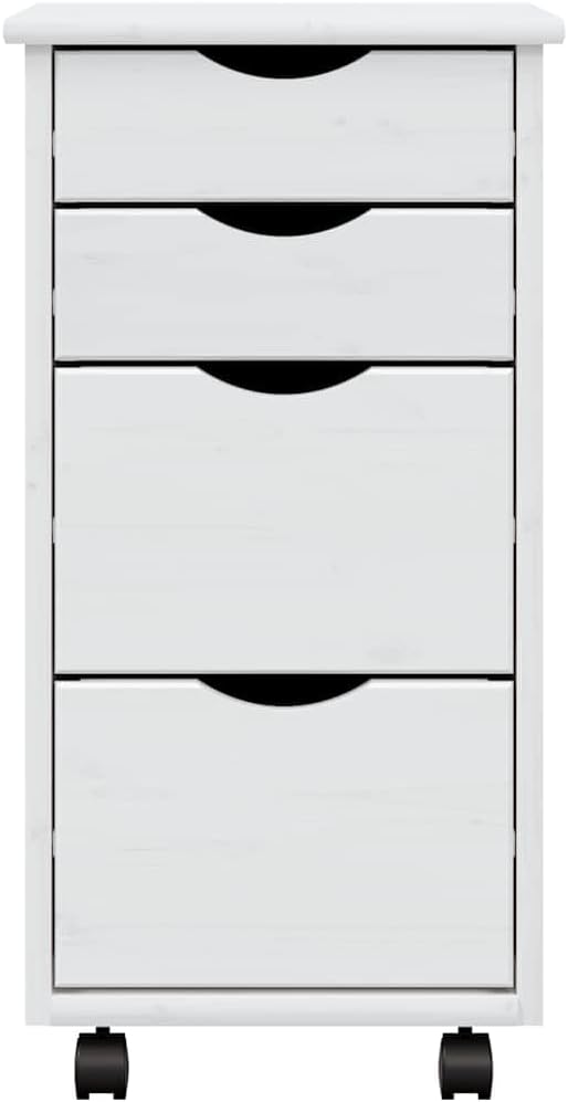 White Rolling Cabinet with Drawers Solid Pine Wood Engineered Wood Plastic 15.4 x 13.4 x 25.8 Inches Office Storage Cabinet Home Storage Locker for Organized Spaces