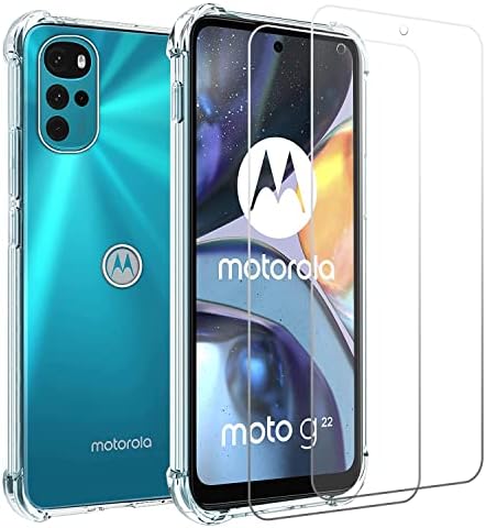 MZBESTCable For Moto Motorola G22 Case and Screen Protector,G22 6.5Clear Phone Case+2 *Tempered Glass,Anti Scratch,Easy to install Film,Soft TPU Protective Cover,Shock-Absorbing Corners