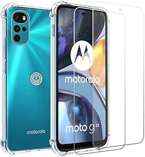 MZBESTCable For Moto Motorola G22 Case and Screen Protector,G22 6.5Clear Phone Case+2 *Tempered Glass,Anti Scratch,Easy to install Film,Soft TPU Protective Cover,Shock-Absorbing Corners