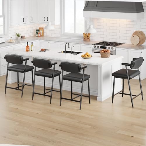 Image of GarveeHome Bar Stools Set of 2, 26.5 in Upholstered Counter Height Bar Stools for 2 with Armrest, Wider Thickened Cushion, Bar Chairs with Backrest for Bar, Dining Room, Kitchen, Retro Black