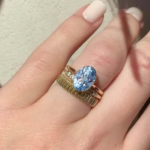 3 CT Oval Shape Aquamarine Engagement Ring 18K Yellow Gold Single Stone Bezel Setting Promise Ring Women Minimalist Solitaire Anniversary Jewelry Wedding Gift For Bridal2