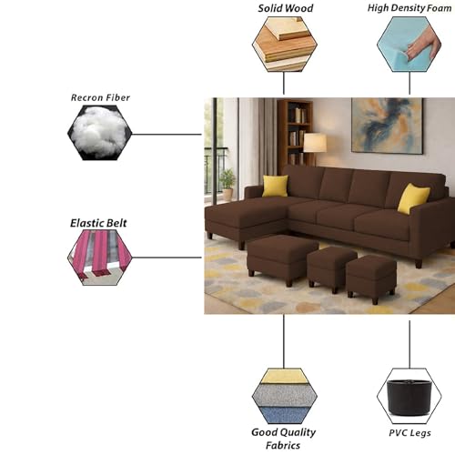 Image of Casaliving Rolando Seater L Shape Sofa Set for Living Room Left Side (Brown, 6 Seater with Ottomon - LHS)
