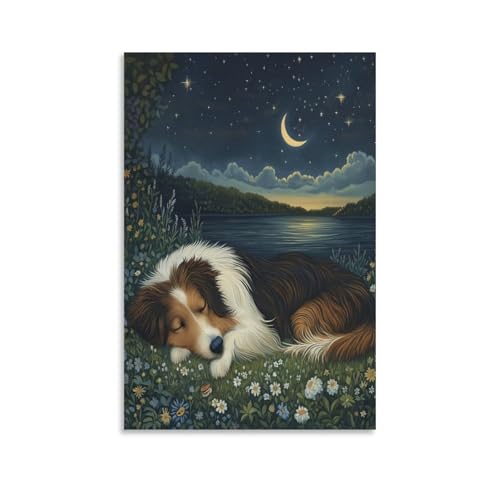 Peinture sur toile Shetland mouton murale de decoration pour chambre en taille 50x75cm