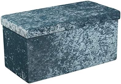 HomeHarmony® Crushed Velvet Quilted Top Folding Storage Ottoman Seat, Stool, Toy Storage Box (Large Black)