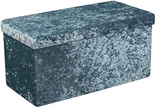 HomeHarmony® Crushed Velvet Quilted Top Folding Storage Ottoman Seat, Stool, Toy Storage Box (Large Black)