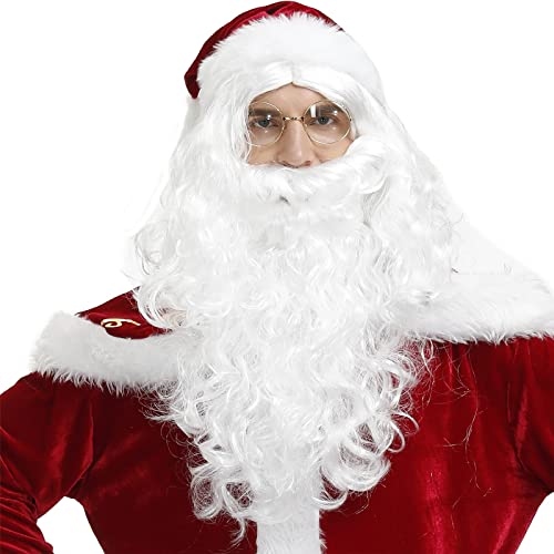 Perruques de cheveux humains et longue barbe blanche pour incarner un Père Noël réaliste