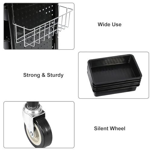 Ejoyous Friseurwagen, Rollwagen mit 5 Schubladen, Professionelles Friseurzubehör, Bedienungswagen, Salonhilfe, Friseur Arbeitswagen, Wagen, Trolley, Schwarz, Eisen, 53 x 44 x 95 cm