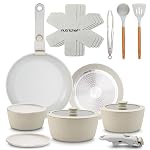 NutriChef 18-Piece Ceramic Cookware Set with Detachable Handles, Space-Saving Nonstick Pots, Pans & Lids, Oven-Safe Bowls, Stackable Storage, Includes Cooking Utensils & Accessories (Green)
