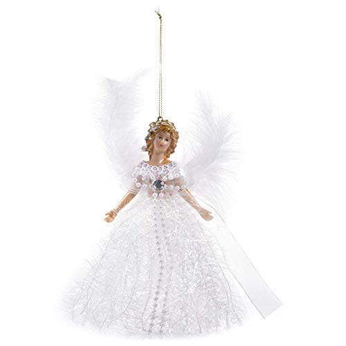 Christmas Tree Pendant Doll, Fabric Angel Christmas Tree Topper, Mini Angel Christmas Tree Pendant, with Feather Wing for Christmas Decorations Xmas Tree Ornament White