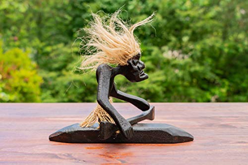 G6 Collection Handmade Wooden Primitive Tribal Canoe Funny Statue Sculpture Tiki Bar Handcrafted Unique Gift Art Decorative Home Decor Accent Figurine Decoration Artwork Hand Carved (Kayaking)