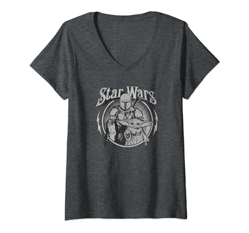 T-shirt col V Mandalorian Star Wars en coton pour homme fan de la saga